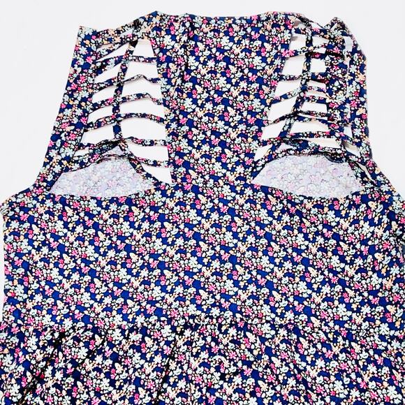 Vans Substitute Col Dress Junior Small Floral Print Blue Blouson Cutout Mini - Picture 4 of 6